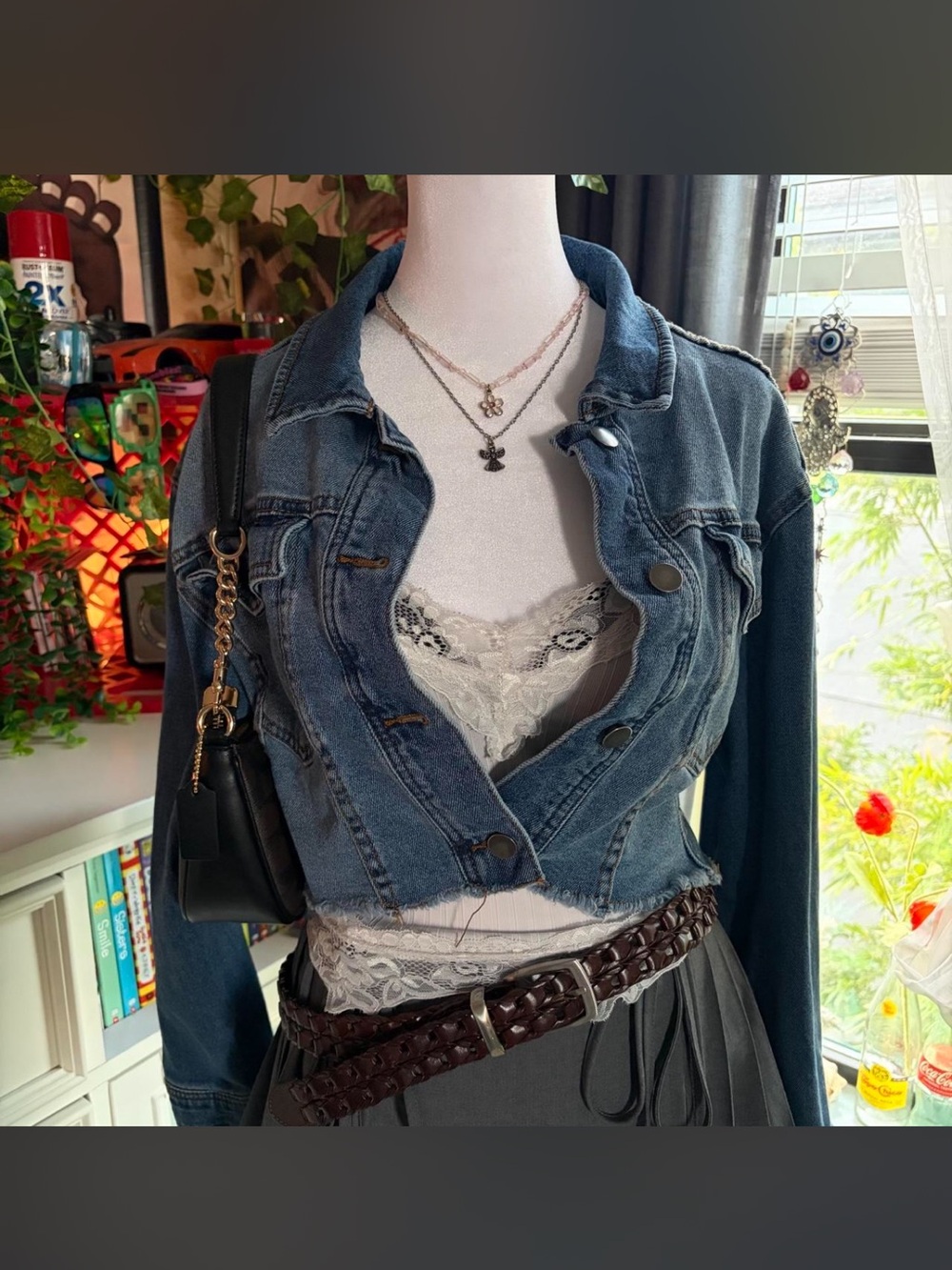 wild fable Distressed Blue Denim Cropped Jacket